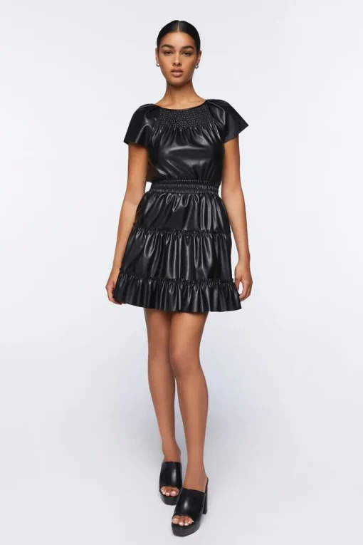 Faux Leather Tiered Mini Dress