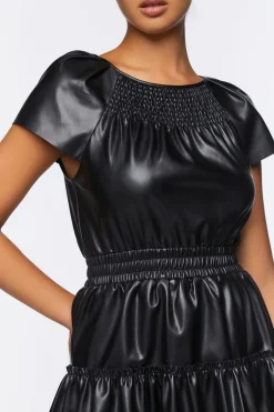 Faux Leather Tiered Mini Dress