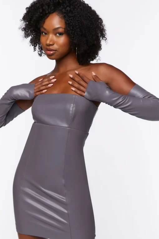 Faux Leather Tube Dress & Glove Set