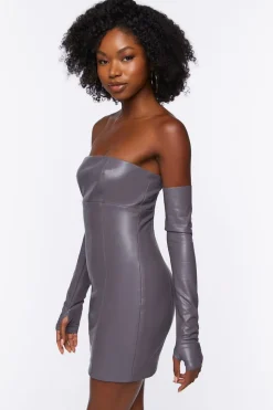 Faux Leather Tube Dress & Glove Set