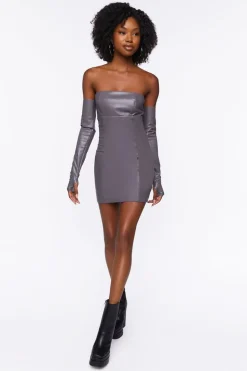Faux Leather Tube Dress & Glove Set