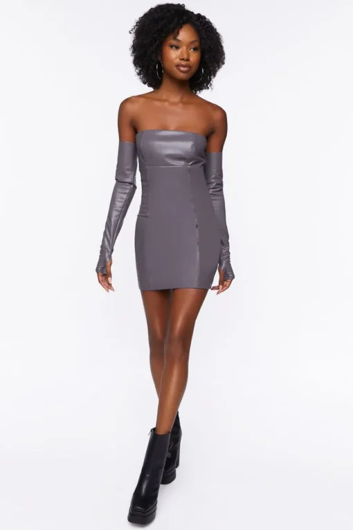Faux Leather Tube Dress & Glove Set