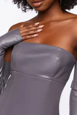 Faux Leather Tube Dress & Glove Set