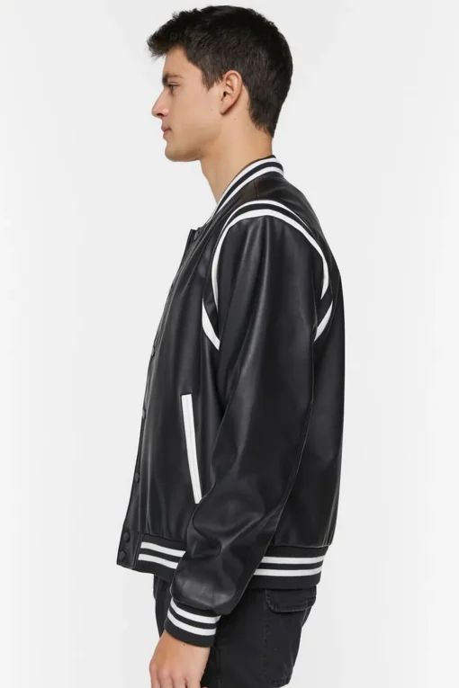 Faux Leather Varsity Jacket