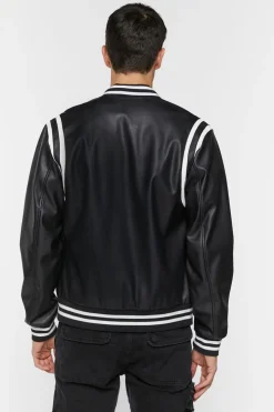 Faux Leather Varsity Jacket