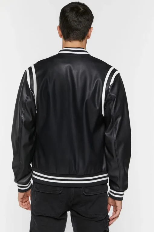 Faux Leather Varsity Jacket