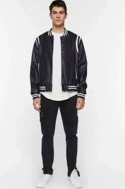 Faux Leather Varsity Jacket