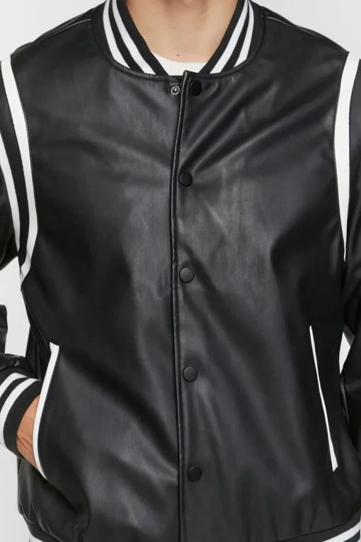 Faux Leather Varsity Jacket