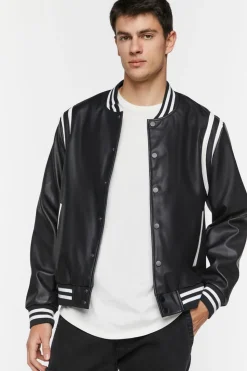 Faux Leather Varsity Jacket