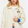 Faux Leather Varsity-Striped Tennis Jacket