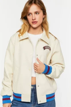 Faux Leather Varsity-Striped Tennis Jacket
