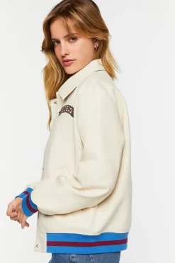 Faux Leather Varsity-Striped Tennis Jacket