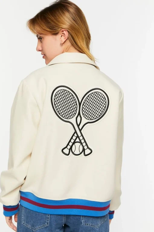 Faux Leather Varsity-Striped Tennis Jacket