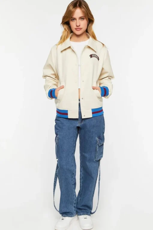 Faux Leather Varsity-Striped Tennis Jacket