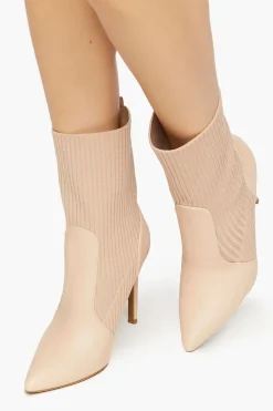 Faux Leather-Trim Sock Booties