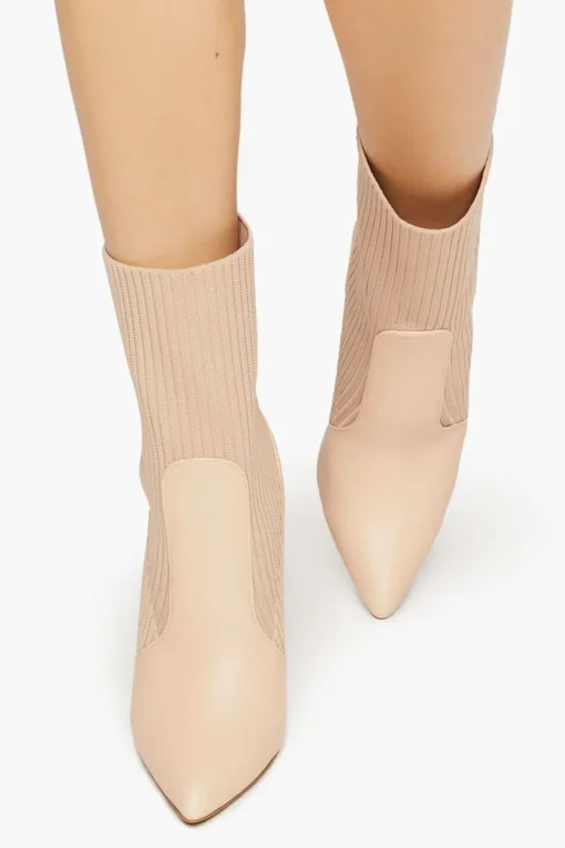 Faux Leather-Trim Sock Booties