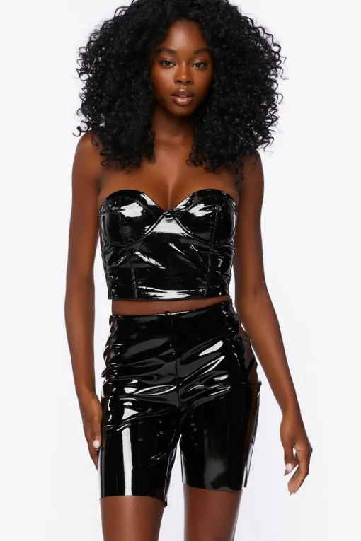 Faux Patent Leather Biker Shorts