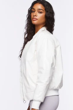 Faux Patent Leather Bomber Jacket
