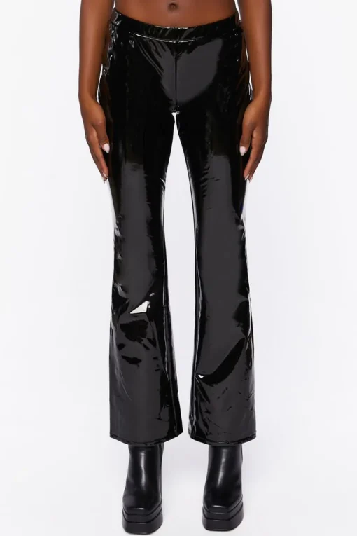 Faux Patent Leather Flare Pants