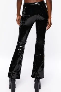Faux Patent Leather Flare Pants