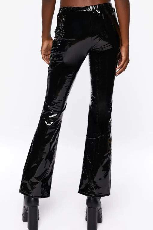 Faux Patent Leather Flare Pants