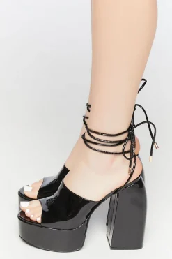 Faux Patent Leather Lace-Up Heels