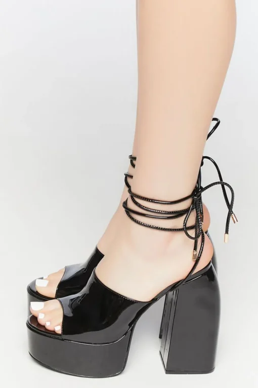 Faux Patent Leather Lace-Up Heels