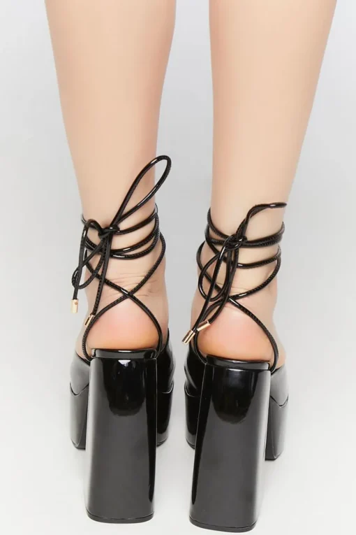Faux Patent Leather Lace-Up Heels