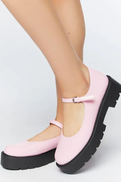 Faux Patent Leather Mary Jane Flatforms