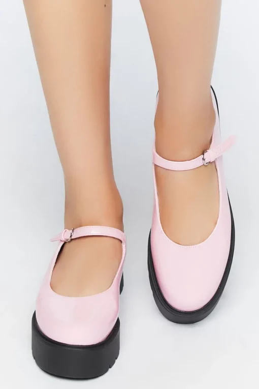Faux Patent Leather Mary Jane Flatforms
