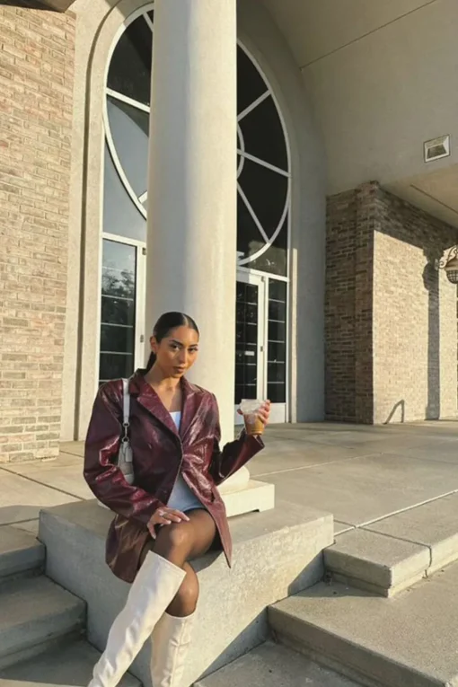 Faux Patent Leather Notched Blazer