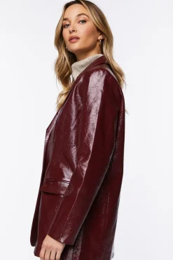 Faux Patent Leather Notched Blazer