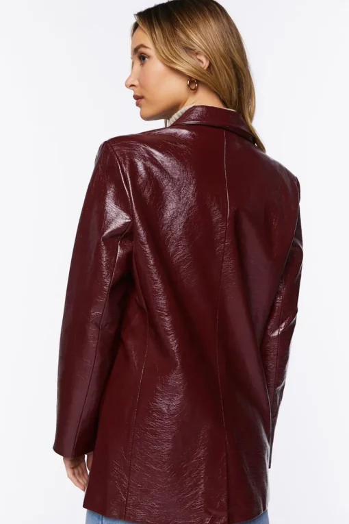 Faux Patent Leather Notched Blazer