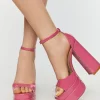 Faux Patent Leather Open-Toe Platform Heels