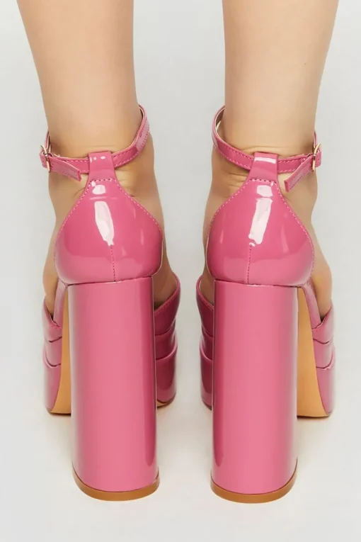 Faux Patent Leather Open-Toe Platform Heels