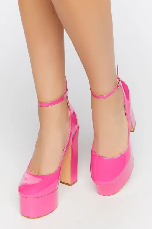 Faux Patent Leather Platform Mary Jane Heels