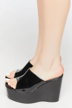 Faux Patent Leather Platform Wedges
