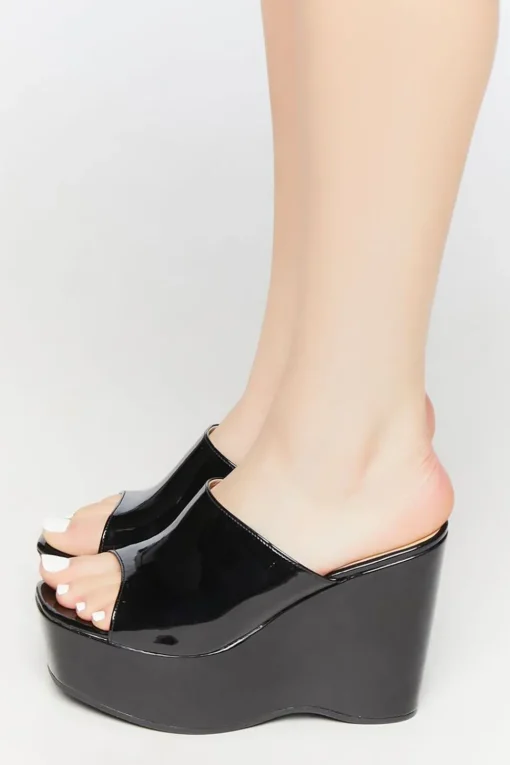 Faux Patent Leather Platform Wedges