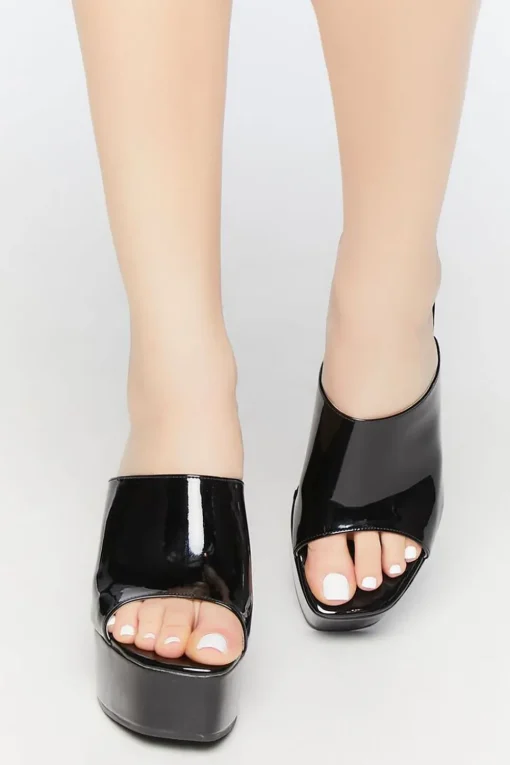 Faux Patent Leather Platform Wedges