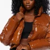 Faux Patent Leather Puffer Jacket