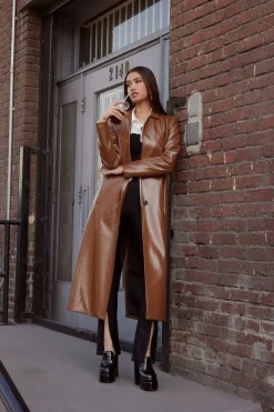 Faux Patent Leather Trench Coat