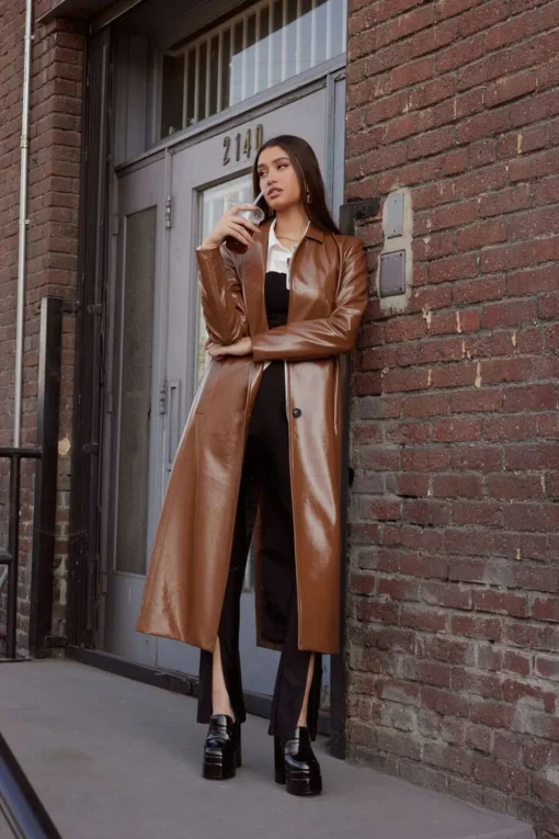 Faux Patent Leather Trench Coat