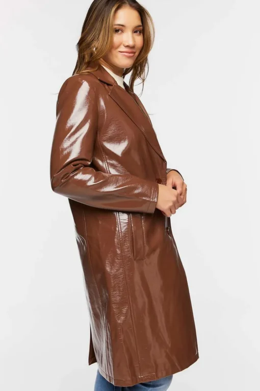 Faux Patent Leather Trench Coat