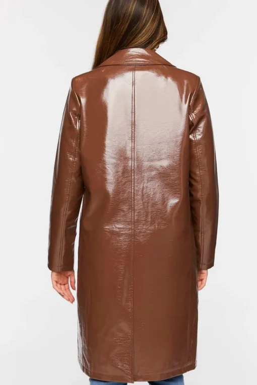 Faux Patent Leather Trench Coat