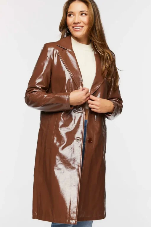 Faux Patent Leather Trench Coat