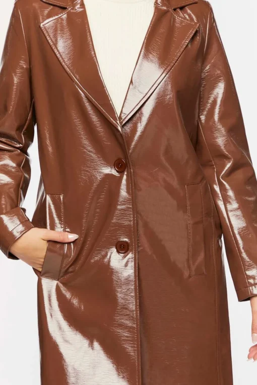 Faux Patent Leather Trench Coat