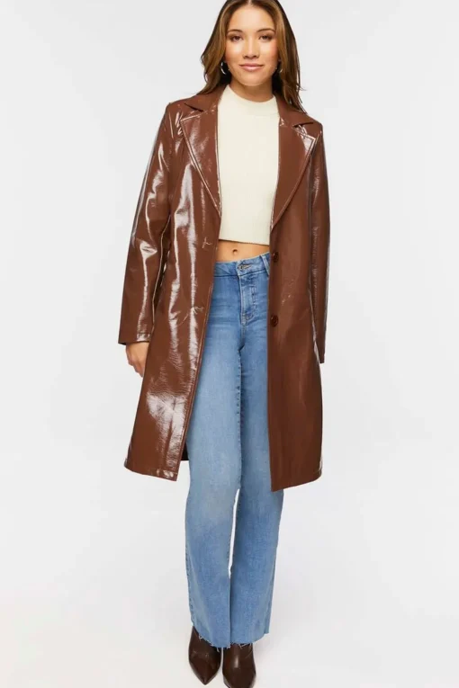 Faux Patent Leather Trench Coat