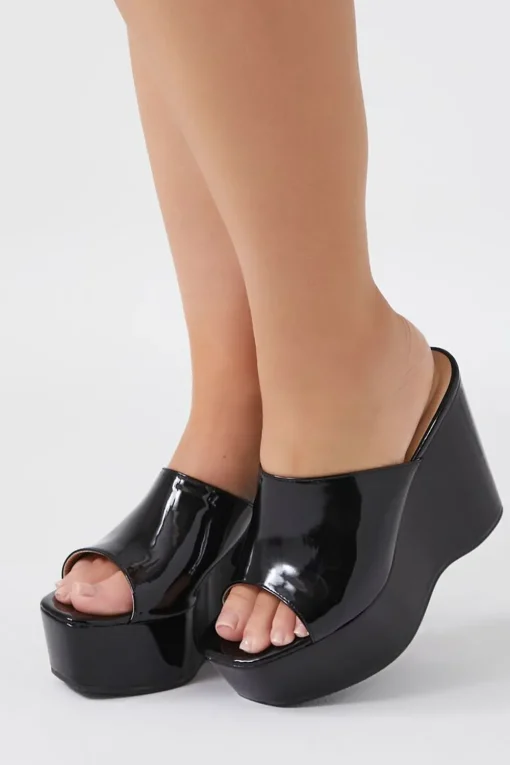 Faux Patent Leather Wedges (Wide)