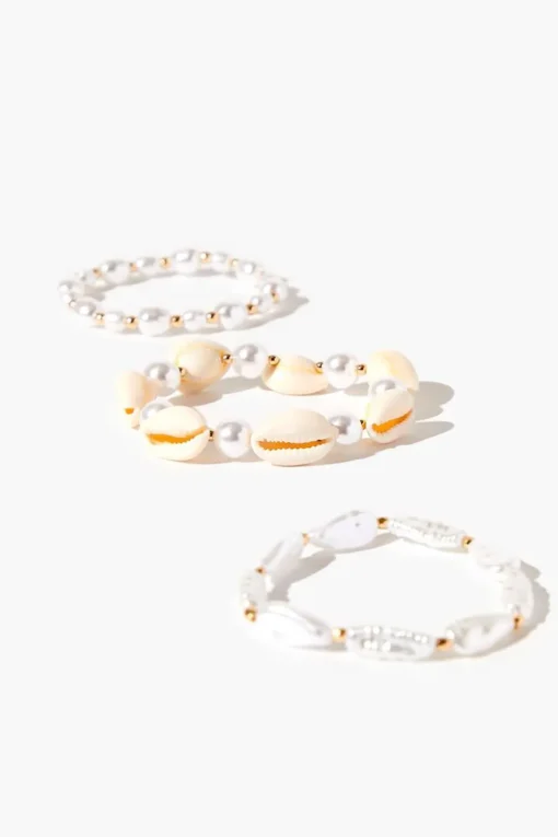 Faux Pearl & Shell Bracelet Set