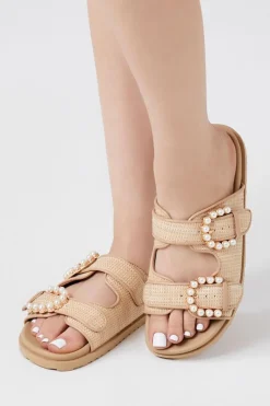 Faux Pearl Dual-Buckle Sandals